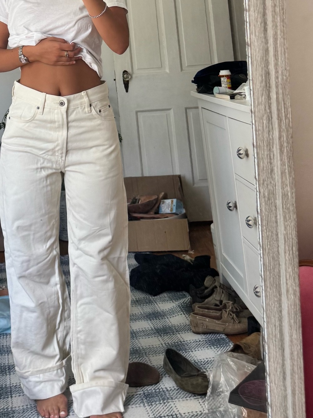 Zara Cream Wide-Leg Jeans